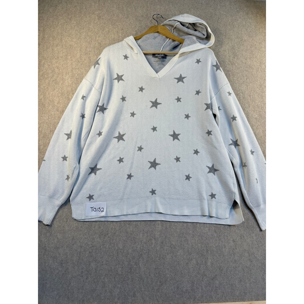 Marled‎ Reunited Clothing Womens Light Blue Grey Star Knit Hooded Sweater Size M
